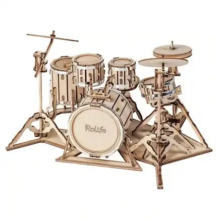 11111Robotime - DIY - Drum Kit (DIY 3D Puzzle 19 x 13.5 x 11 cm) Schlagzeug (Holzbausatz)