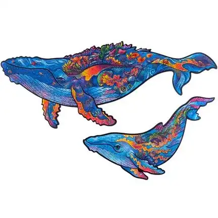 UNIDRAGON - Milky Whales - 2 to 1 (43 x 27 cm - Größe L) Holzpuzzle - 268 Teile