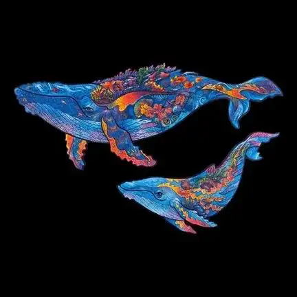 UNIDRAGON - Milky Whales - 2 to 1 (25 x 15 cm - Größe S) Holzpuzzle - 98 Teile