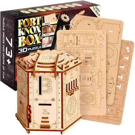 ESCAPE WELT - Fort Knox Pro 3D (12 x 10 x 11.5 cm) Holzpuzzle - Rätselbox