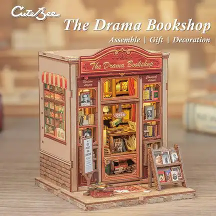 Cutebee DIY - Drama Bookshop (DIY Book Nook-Diorama 16 x 15.5 x 18 cm) Book Nook-Bücherecken-Diorama (Holzbausatz)