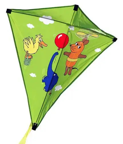 Elliot Einleiner-Drachen/Kinderdrachen (Mini-Eddy/1-Leiner) rtf (flugfertig) Maus Elefant & Ente grün/bunt 30 x 30 cm