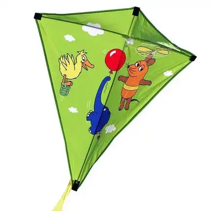 Elliot Einleiner-Drachen/Kinderdrachen (Mini-Eddy/1-Leiner) rtf (flugfertig) Maus Elefant & Ente grün/bunt 30 x 30 cm