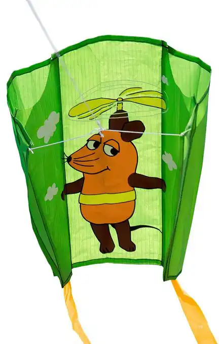 Elliot Maus - Einleiner-Drachen/Kinderdrachen (Pocket-Kite/1-Leiner) rtf (flugfertig) Flieger 76 cm x 50 cm grün/bunt