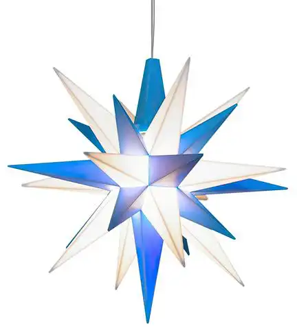 Herrnhuter Stern A1e Ø 13 cm Kunststoffstern inkl. LED - blau / weiß Wunderschöner und sehr hochwertiger Weihnachtsstern für Innen und Außen - das Original mit 25 Zacken