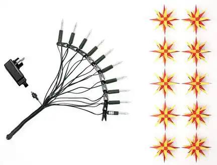 Herrnhuter Sternenkette / Lichterkette mit 10 Sternen Ø 13 cm Kunststoffstern - gelb / rot LED Wunderschöne und sehr hochwertige Weihnachtsstern-Lichterkette für Innen und Außen - das Original mit 25 Zacken