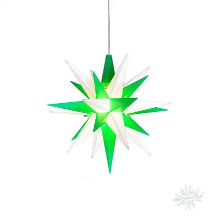 11111Herrnhuter Stern A1e Ø 13 cm Kunststoffstern inkl. LED - grün/weiß Wunderschöner und sehr hochwertiger Weihnachtsstern für Innen und Außen - das Original mit 25 Zacken