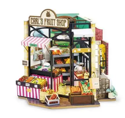 Robotime - DIY Miniaturhaus - Carl*s Fruit Shop (DIY House - 23.8 x 19.7 x 23 cm) Karl*s Obstladen (Holzbausatz)