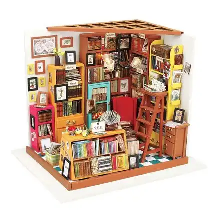 11111Robotime - DIY Miniaturhaus - Sam*s Study (DIY House - 22.5 x 18.5 x 19 cm) Sam*s Bibliothek (Holzbausatz)
