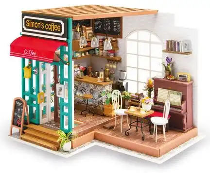 Robotime - DIY Miniaturhaus - Simon*s Coffee (DIY House - 22.6 x 19.4 x 19 cm) Simon*s Cafe (Holzbausatz)