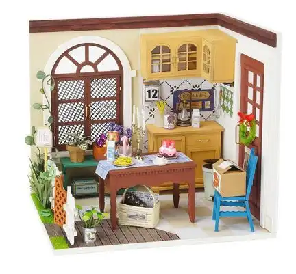 11111Robotime - DIY Miniaturhaus - Mrs Charlie*s Dining Room (DIY House - 16 x 12 x 15 cm) Charlie*s Esszimmer (Holzbausatz)