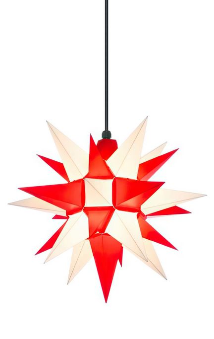 11111Herrnhuter Sternenkette / Lichterkette mit 10 Sternen Ø 13 cm Kunststoff - rot/weiß LED Wunderschöne und sehr hochwertige Weihnachtsstern-Lichterkette für Innen und Außen - das Original mit 25 Zacken